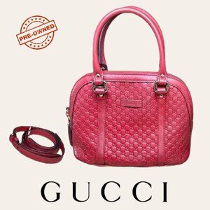 GUCCI Handbag Crossbody Shoulder Bag Micro Shima Leather Red Ladies 449654